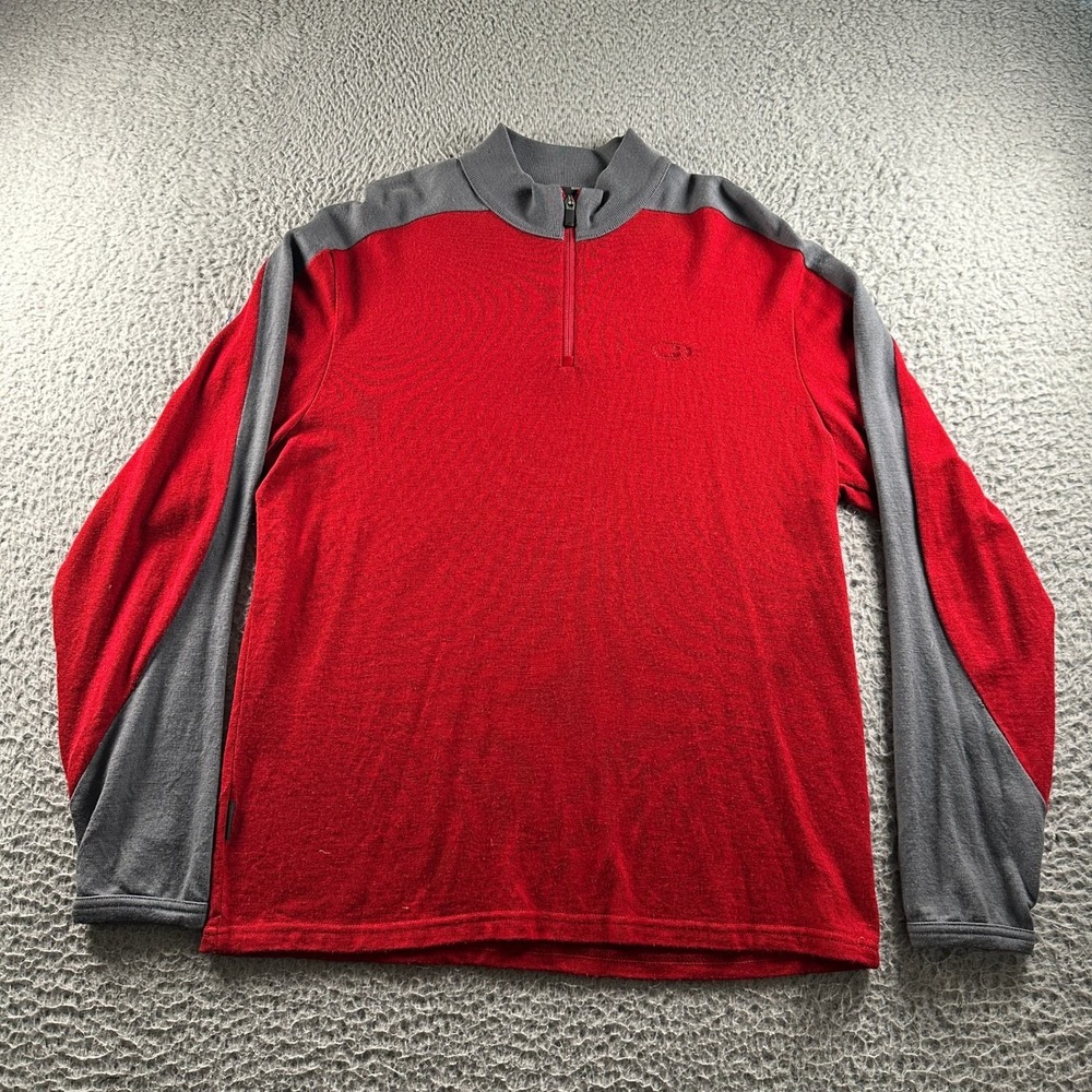Icebreaker Merino Wool Pullover Mens L 1/4 Zip Sport 320 Red‎ Gray Long Sleeve